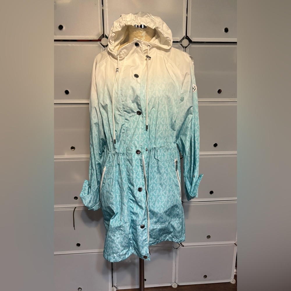 Michael Kors Ombre White and Blue Rain Jacket